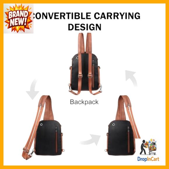 Large Convertible Sling Backpack Anti Theft Daypack Travel Purse Faux Leather main image 6